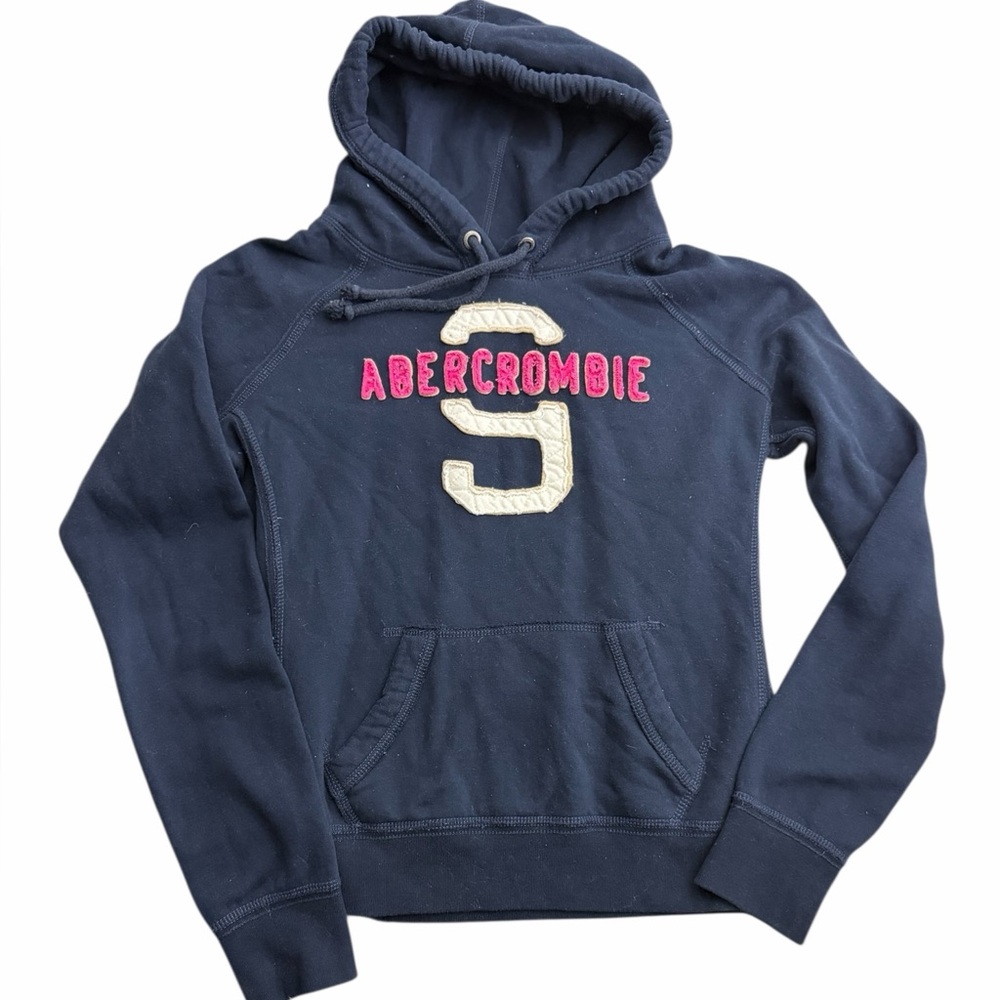 Abercrombie & Fitch Y2K Logo Hoodie‎ Navy Varsity Pullover Size Large